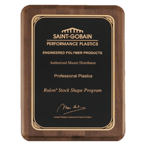 9″ x 12″ Airflyte Premium Walnut Piano Finish Plaque with Gold Florentine Border LaserFX Plate