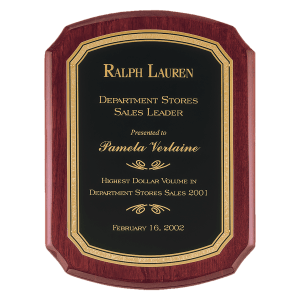 11″ x 15″ Airflyte Rosewood Piano Finish Plaque with Black/Gold Florentine Border LaserFX plate