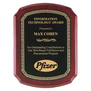 Airflyte Rosewood Piano Finish Plaque with Black Florentine Gold Border LaserFX Plate