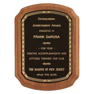 9″ x 12″ Coventry Series American Walnut Plaque with Gold Border Laserable Black Brass Plate