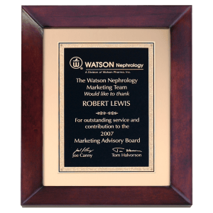 12″ x 15″ Airflyte Cherry Finish Frame wtih Gold Metal Background and Black and Gold LaserFX Florentine Border Plate