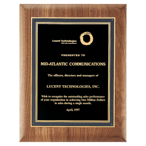 11″ x 14″ American Walnut Plaque with Black/Gold Florentine Border Textured Black LaserFX Plate