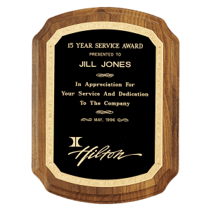 9″ x 12″ American Walnut Plaque with Gold Florentine Border Design LaserFX Plate