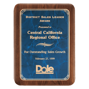9″ x 12″ American Walnut Plaque with Gold Border Sapphire Marble LaserFX Plate