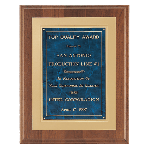 12″ x 15″ American Walnut Step Edge Plaque with Sapphire Marble Gold Framed LaserFX Plate