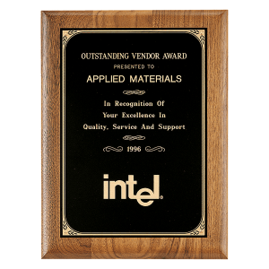 9″ x 12″ Coventry Series American Walnut Plaque with Gold Border Laserable Black Brass Plate