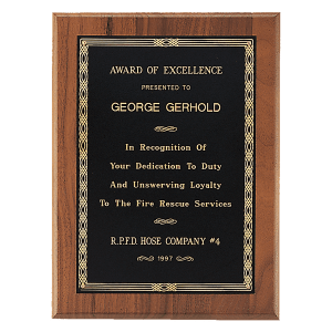 6″ x 8″ Jewelers Black Laserable Gold Border Plate on an American Walnut Plaque – Sheffield Series