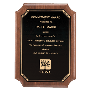 11″ x 15″ American Walnut Plaque with Gold Border Black Laserable Brass Plate