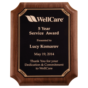 9″ x 12″ American Walnut Plaque with Gold Border Black LaserFX Plate