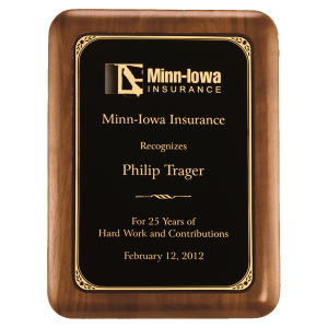 9″ x 12″ American Walnut Plaque with Gold Border Laserable Black Brass Plate