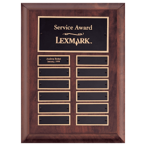 9″ x 12″ Airflyte Cherry Finish Perpetual Plaque with 12 Gold Border Black Laserable Brass Perpetual Plates