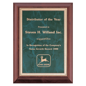 8″ x 10″ Hand Rubbed Cherry Finish Plaque with Emerald Marble Gold Border LaserFX Plate