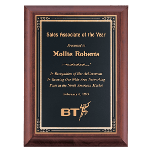 8″ x 10″ Hand Rubbed Cherry Finish Plaque with Black Gold Florentine Border LaserFX Plate