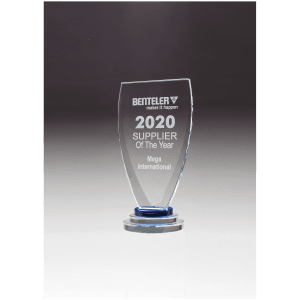 5 3/8″ x 10 1/4″ Chalice Series Sapphire Glass Award with Blue and Clear   Glass Pedestal Base