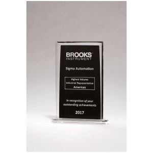 6 3/4 x 10 1/4″ Rectangular Glass Award with Black Silkscreened Center