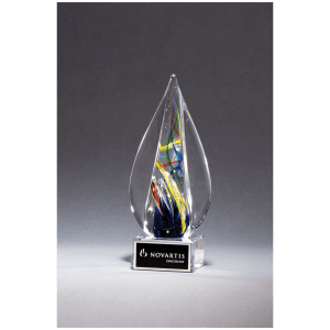 7 1/8″ Flame Art Glass on Clear Glass Base with Black Laserable Aluminum Plate