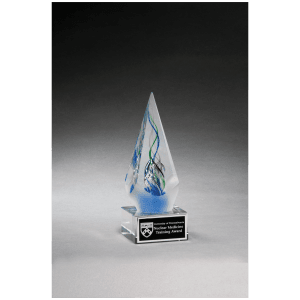 7 1/8″ Frosted Glass Accent Arrow Art Glass on Clear Glass Base with Black Laserable Aluminum Plate
