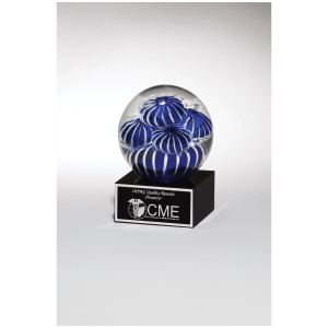5″ Globe with Blue and White Sea Anemone Design on Black Glass Base with Black Laserable Aluminum Plate