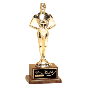 10 3/4″ Cast Metal Goldtone Finish Classic Achiever Figure on a Solid Walnut Base and Black Laser Engravable Plate