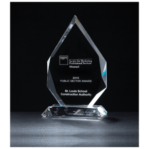 5 7/8″ x 9 7/8″ x 3/4″ Thick Flame Series Multi-Faceted Optical Crystal    Award