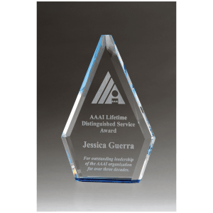 5 1/2″ x 8″ Flame Series Clear Crystal Award with Blue Accen               ted Bottom