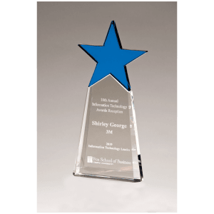 4 1/8″ x 9 1/8″ Blue Crystal Star on Clear Crystal Base