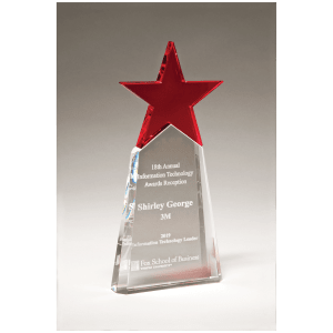 4 1/8″ x 9 1/8″ Red Crystal Star on Clear Crystal Base