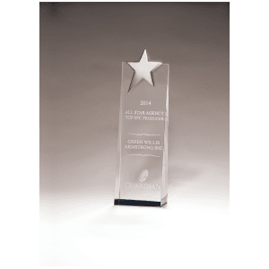 2 3/4″ x 9″ Crystal Trophy with Silver Star, Prism-3ffect