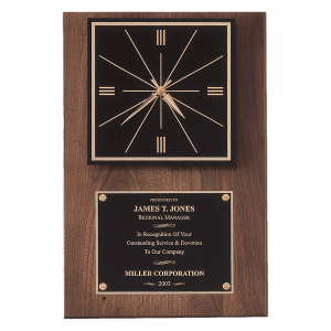 12″ x 18″ American Walnut Quartz Clock with Black Plate/Hangs Vertical or Horizontal