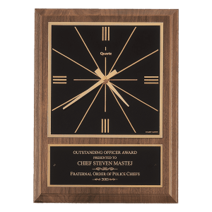 8″ x 10″ American Walnut Square Face Quartz Clock with Black Plate