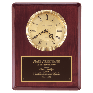 10 1/2″ x 13″ Rosewood Piano Finish Clock, Waterfall Bezel with Glass Lens,Gold Dial, Plate