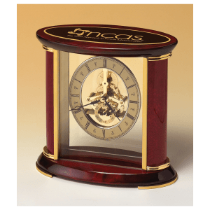 7″ x 9″ Skeleton Clock w/Sub-Second Dial, Brass Finish Movement, Rosewood Piano Accents, Plate