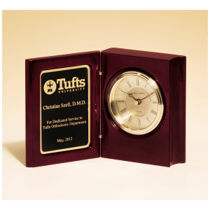 5 3/8″ x 4 1/4″ Rosewood Piano Finish Book Clock w/Diamond Spun Dial, 3 Hand Movement, Plate