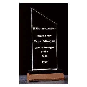 4 1/4″ x 7 1/4″  Zenith Series Clear Acrylic with Black Acrylic Base and Walnut Base