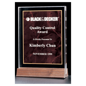 6″ x 8 5/8″ Ruby Marble Acrylic Award with American Walnut Base