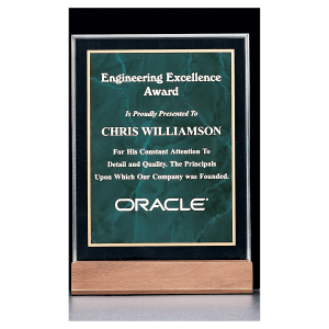 7″ x 9 5/8″ Emerald Marble Acrylic Award with American Walnut Base