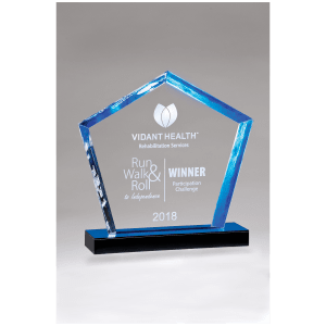 8″ x 9″ Diamond Series Acrylic Award with Blue Accent Blue Mirror-Topped Base