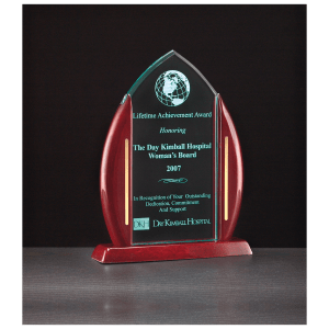 7 1/2″ x 9 5/8″ Flame Jade Acrylic with Rosewood Piano Finish Base and Posts, Gold Metal Accents