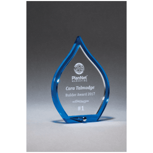 5 1/2″ x 7 1/4″ Blue Flame Acrylic with Clear Pop-Out Center and Silver Metal Post