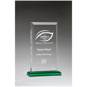 5″ x 7 3/4″ Apex Series Acrylic Award with Green Highlights and Green Base