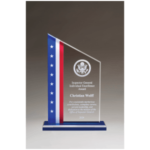 6 3/8″ x 9 3/4 ” Zenith Series Acrylic with American Flag Design, Blue Mirror Top Base