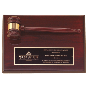 9″ x 12″ Rosewood Piano Finish Gavel Plaque with Black Laserable Brass Plate