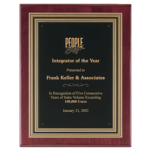 11″ x 14″ Rosewood Piano Finish Plaque, Black/Gold Embossed Back Plate & Black Brass Plate