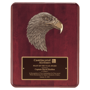 8″ X 10 1/2″ Rosewood Piano Finish Plaque with Finely Detailed Bronze Eagle Head Casting with Black Laserable Brass Plate