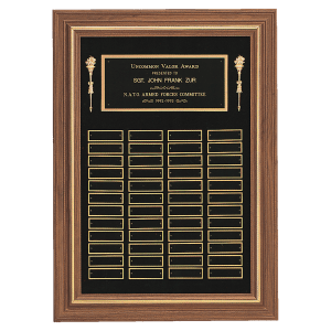 18″ x 25″/Plates 7/8″ x 2 3/4″ American Walnut 36 Plate Perpetual Plaque with Black Brass Plates