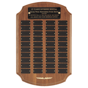 12″ x 18″/Plates 1″ x 2″ American Walnut 40 Plate Perpetual Plaque with Black Brass Plates/Gold Trim