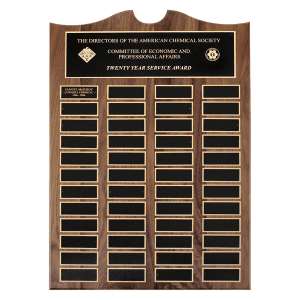 14″ x 25″/Plates 1 1/2″ x 3 3/4″ American Walnut 36 Plate Perpetual Plaque with Black Brass Plates