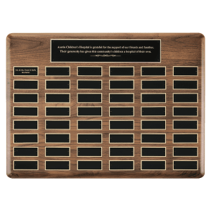 22″ x 30″/Plates 1 1/2″ x 3 3/4″ American Walnut 60 Plate Perpetual Plaque with Black Brass Plates