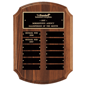 11″ x 15″ American Walnut 12 Plate Perpetual Plaque with Black Brass Plates