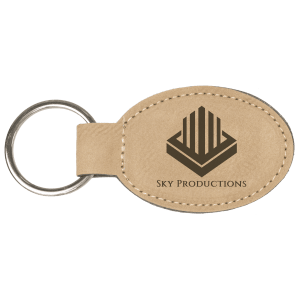 3″ x 1 3/4″ Light Brown Laserable Leatherette Oval Keychain